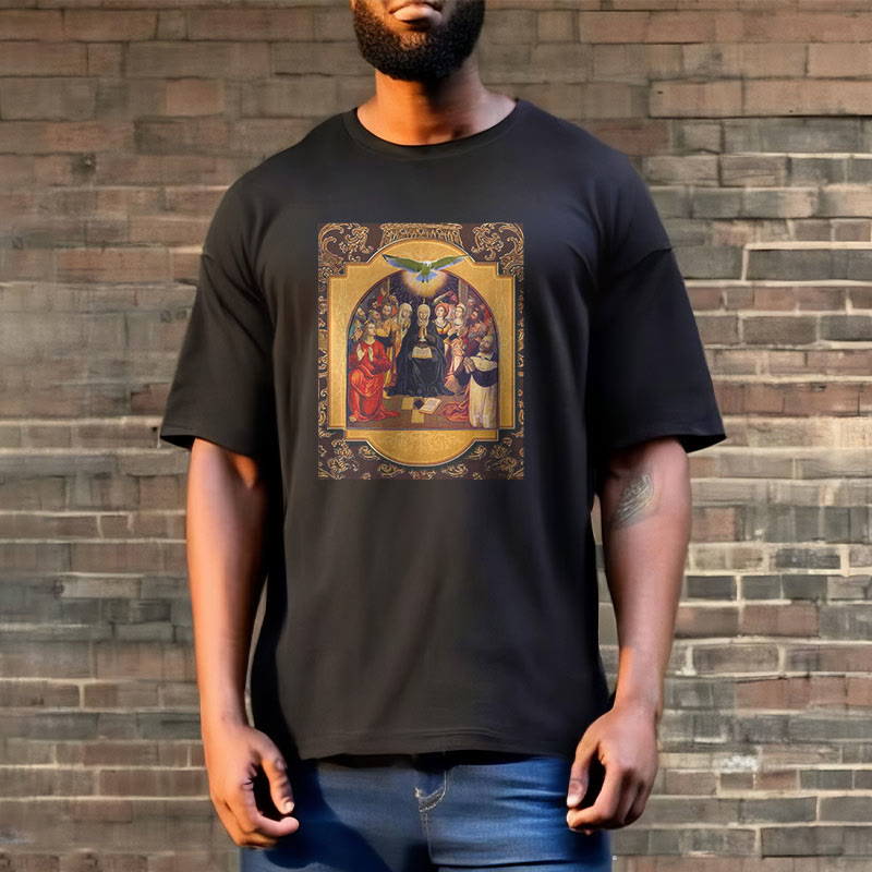 Christiandiscipleshop Classic Style Holy Spirit Apostles Saint Virgin Mary Short Sleeve Washed T-shirt