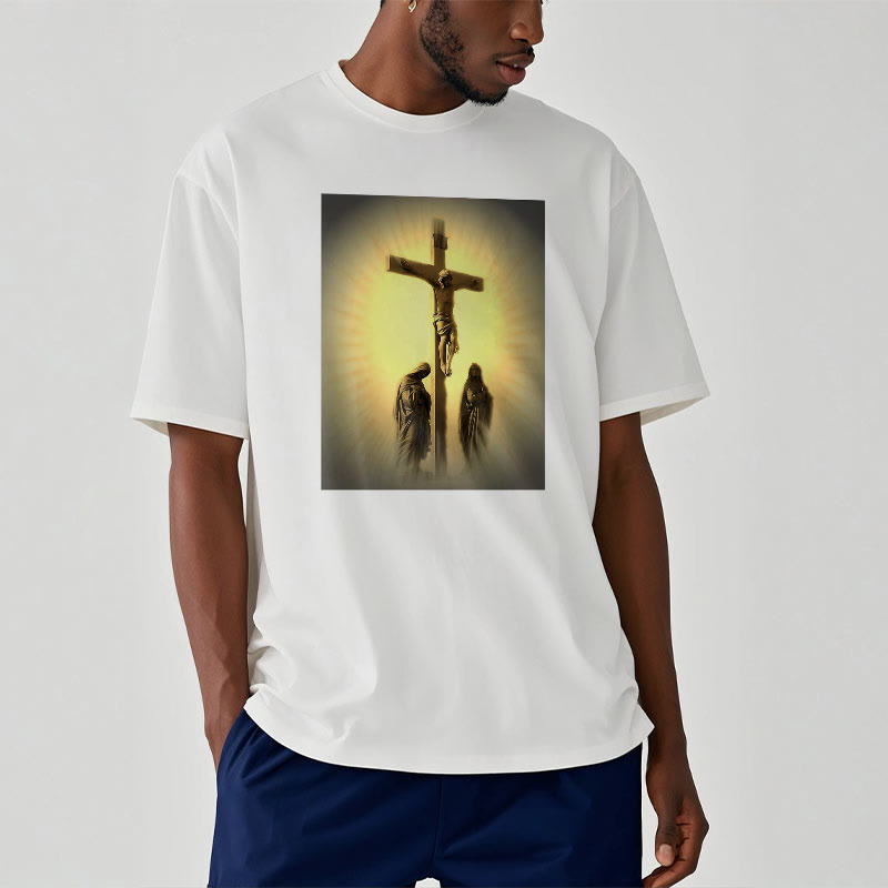 Christiandiscipleshop Classic Style Crucifixion of Jesus Graphic Short Sleeve Washed T-shirt