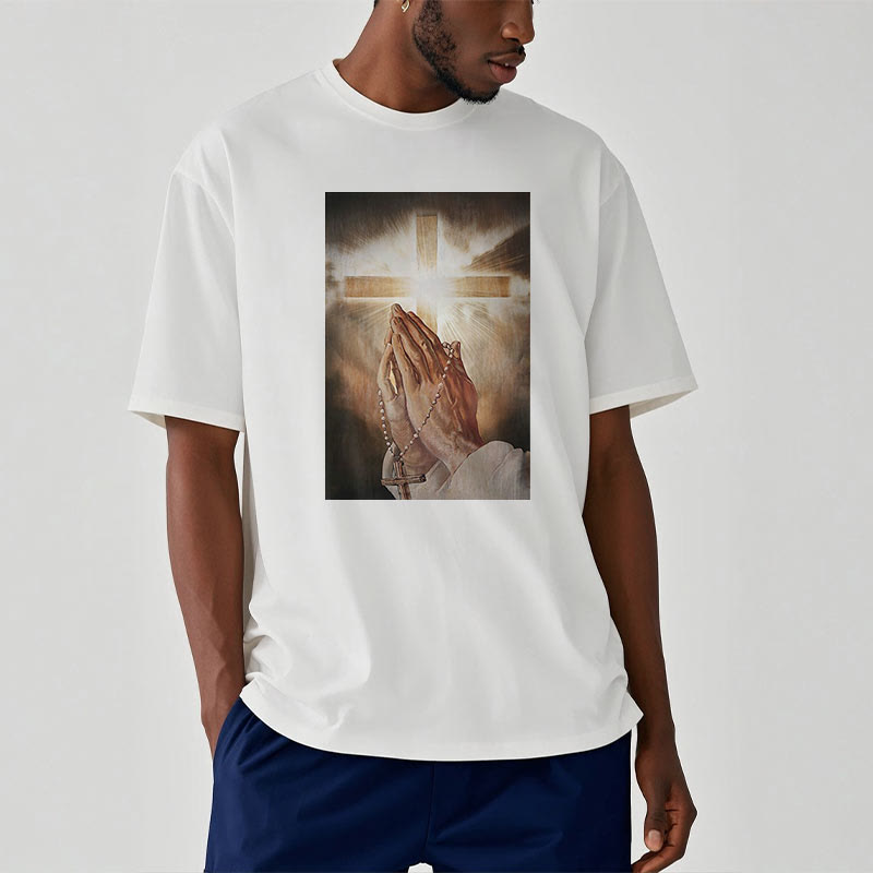 Christiandiscipleshop Retro Style Hand of Jesus Pray Short Sleeve Washed T-shirt