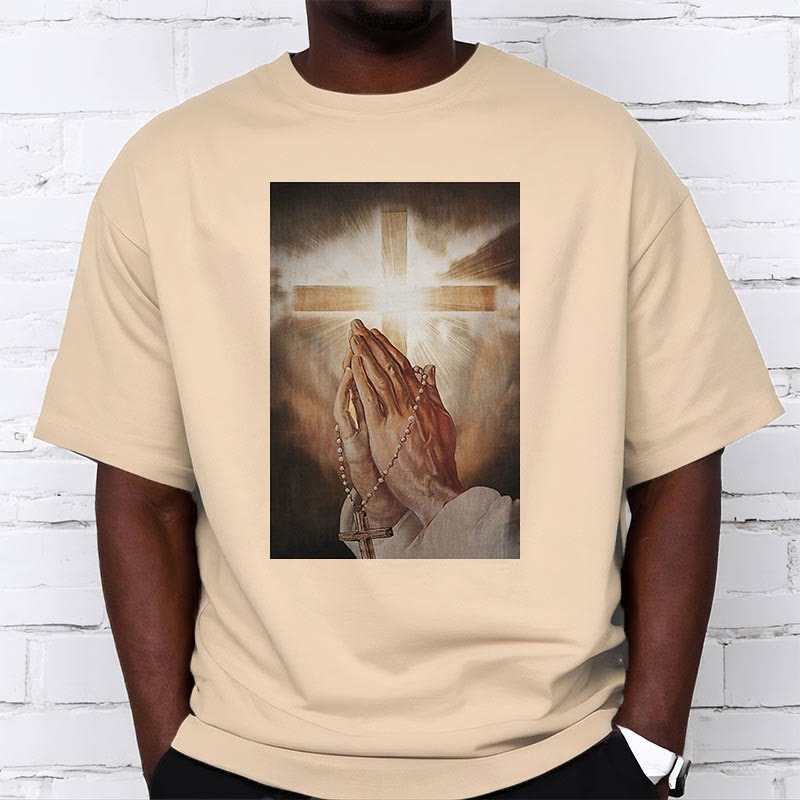 Christiandiscipleshop Retro Style Hand of Jesus Pray Short Sleeve Washed T-shirt