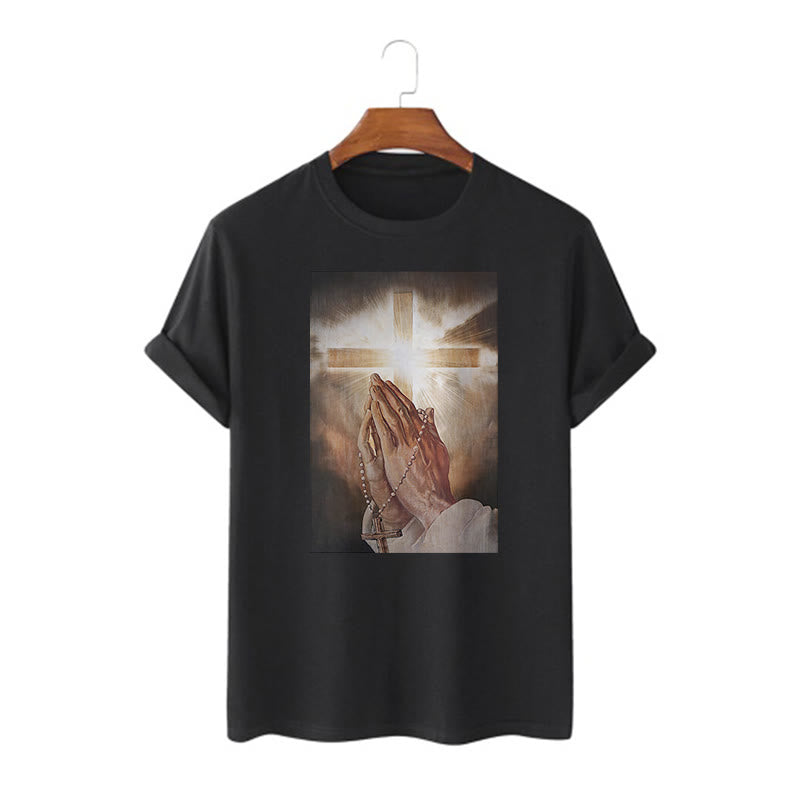 Christiandiscipleshop Retro Style Hand of Jesus Pray Short Sleeve Washed T-shirt