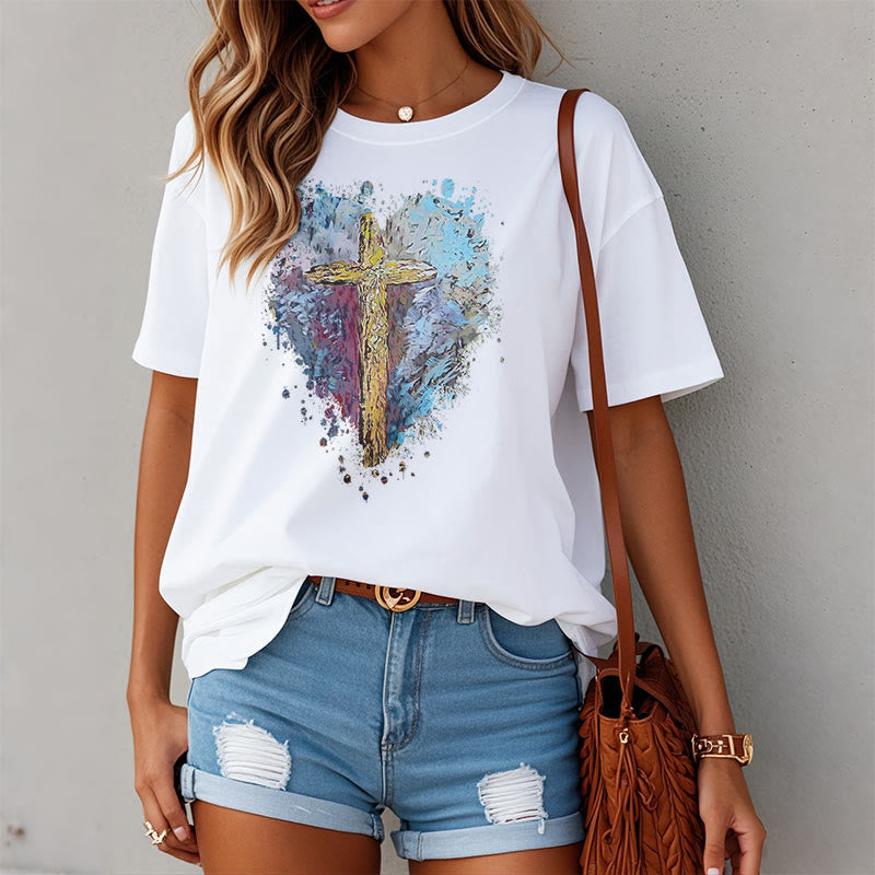 Christiandiscipleshop Classic Style Cross my Heart Short Sleeve Washed T-shirt