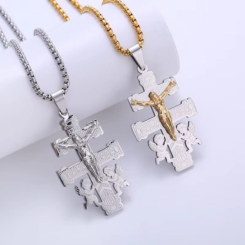 Christiandiscipleshop Classic Style Retro Crucifix with Angels Pendant Necklace
