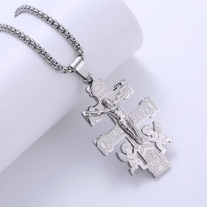 Christiandiscipleshop Classic Style Retro Crucifix with Angels Pendant Necklace