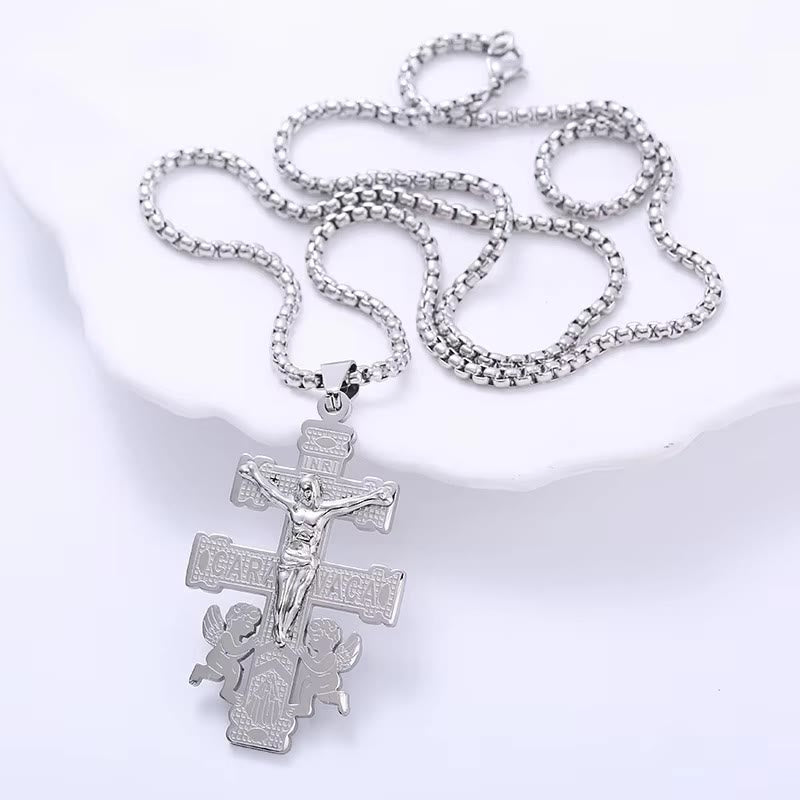 Christiandiscipleshop Classic Style Retro Crucifix with Angels Pendant Necklace