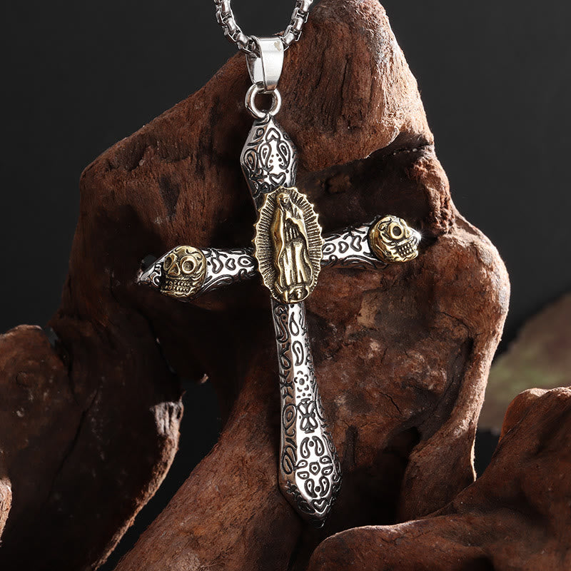 Christiandiscipleshop Classic Style Retro Crucifix with Our Lady of Guadalupe Pendant Necklace