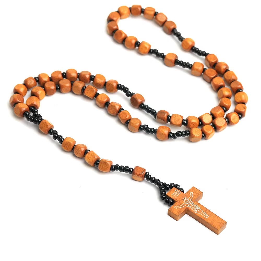 Christiandiscipleshop Crucifix of 8 mm Square Multicolor Wood Nylon Cord Rosary(3 COLOR)