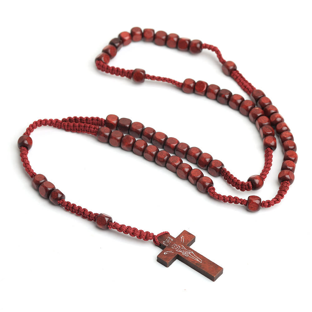 Christiandiscipleshop Crucifix of 8 mm Square Multicolor Wood Nylon Cord Rosary(3 COLOR)