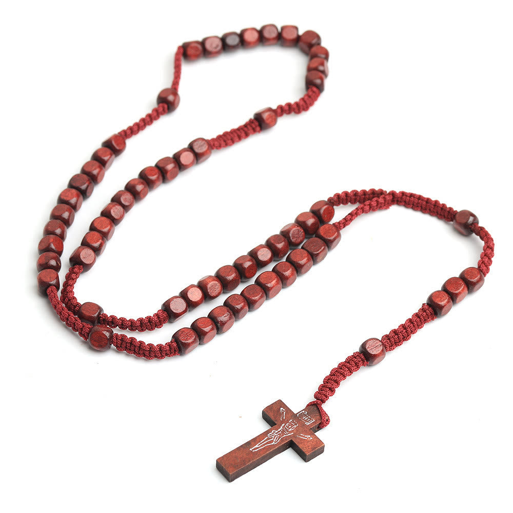 Christiandiscipleshop Crucifix of 8 mm Square Multicolor Wood Nylon Cord Rosary(3 COLOR)