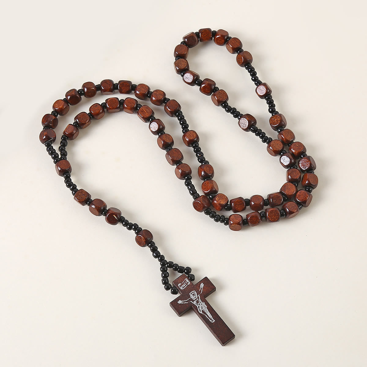 Christiandiscipleshop Crucifix of 8 mm Square Multicolor Wood Nylon Cord Rosary(3 COLOR)
