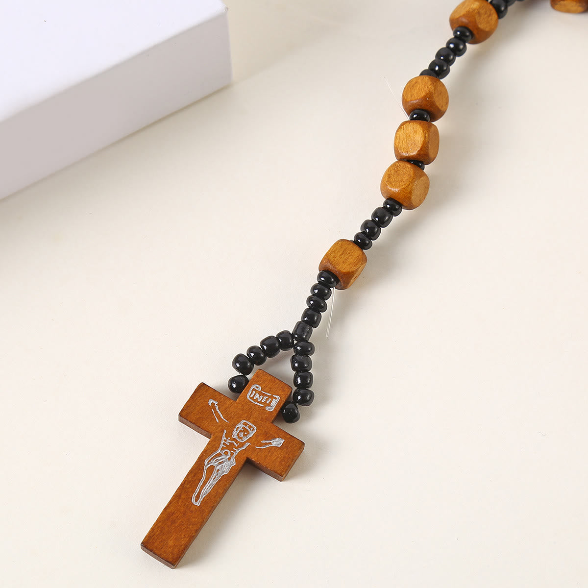 Christiandiscipleshop Crucifix of 8 mm Square Multicolor Wood Nylon Cord Rosary(3 COLOR)
