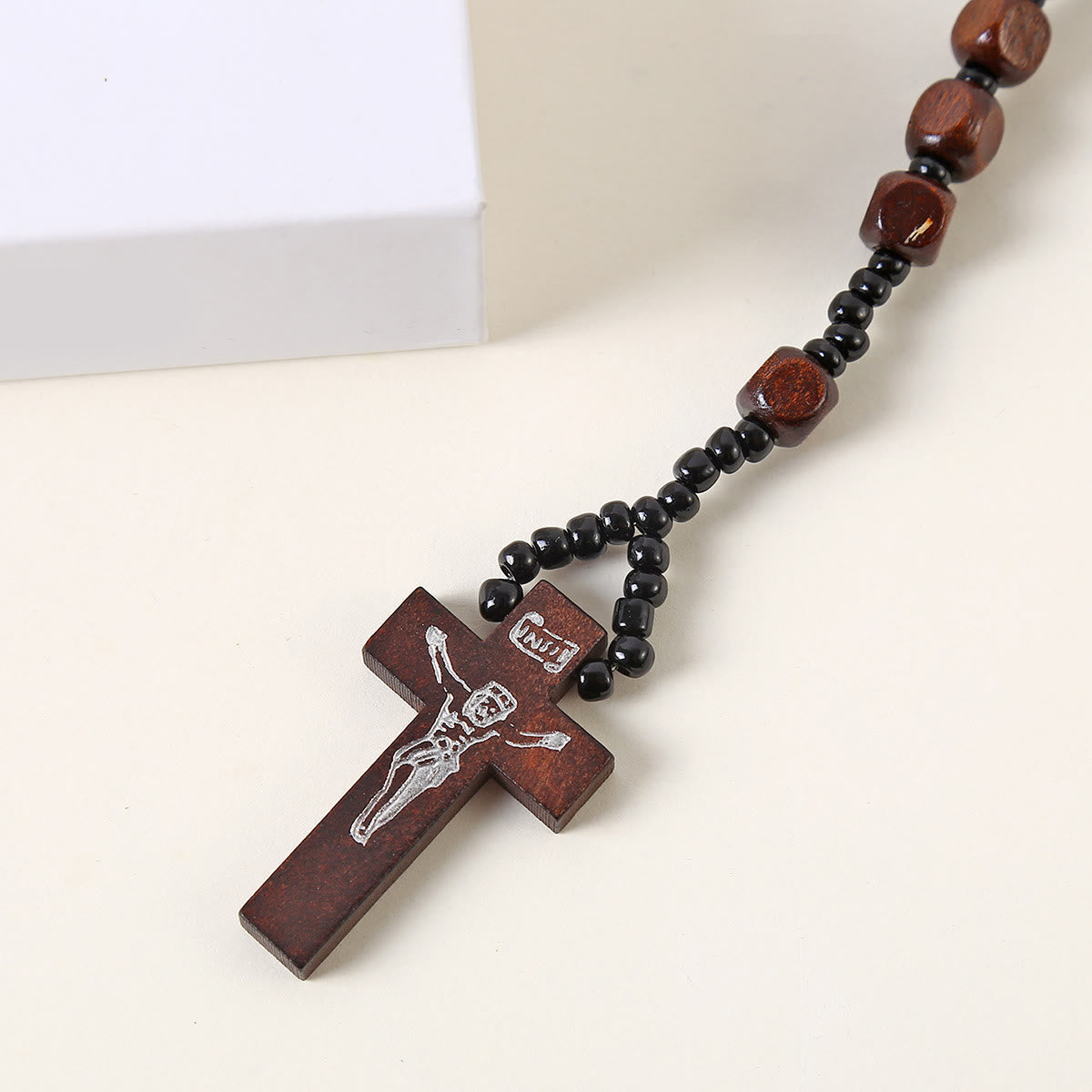 Christiandiscipleshop Crucifix of 8 mm Square Multicolor Wood Nylon Cord Rosary(3 COLOR)