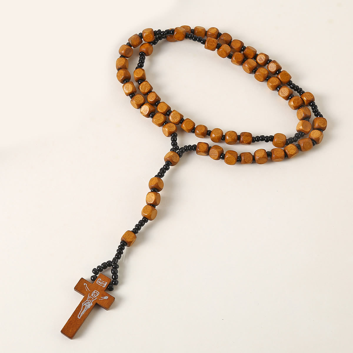 Christiandiscipleshop Crucifix of 8 mm Square Multicolor Wood Nylon Cord Rosary(3 COLOR)