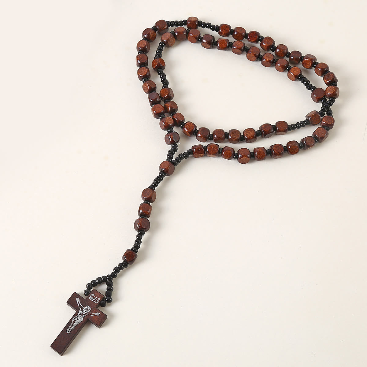Christiandiscipleshop Crucifix of 8 mm Square Multicolor Wood Nylon Cord Rosary(3 COLOR)