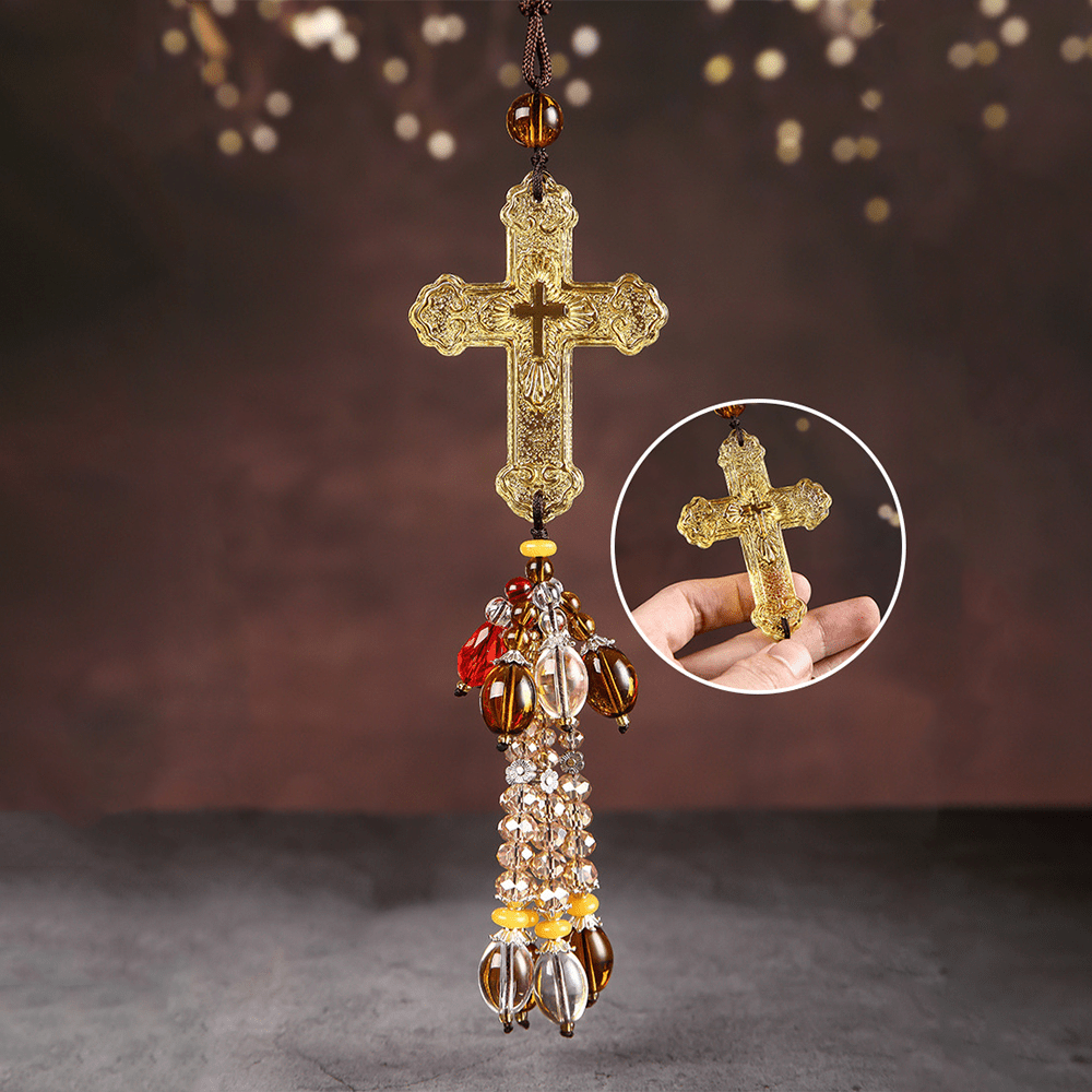 christiandiscipleshop Modern Style Car Pendant Crafted Crucifix Crystal Tassels Car Hanging Ornaments
