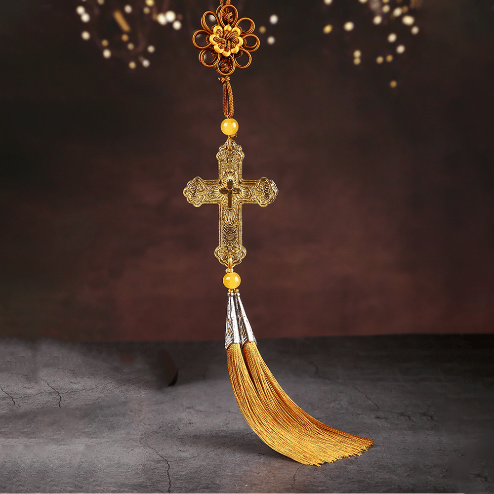 christiandiscipleshop Modern Style Car Pendant Crafted Crucifix Crystal Tassels Car Hanging Ornaments
