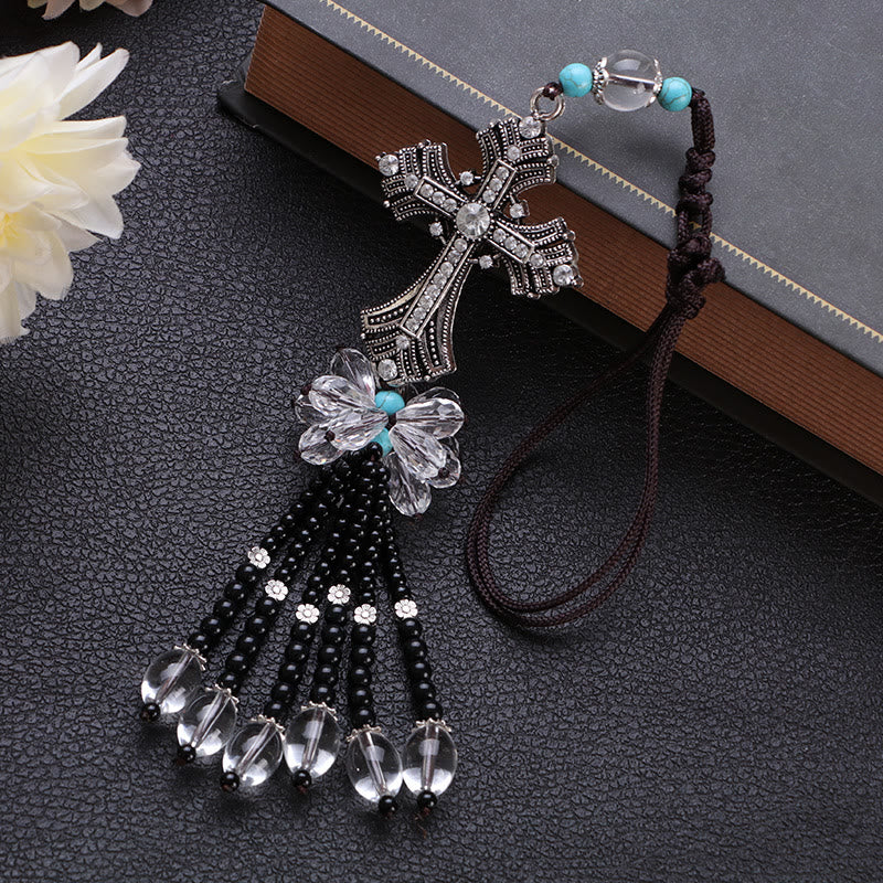 christiandiscipleshop Modern Style Alloy Cross Tassels Car Rearview Mirror Hanging Ornament
