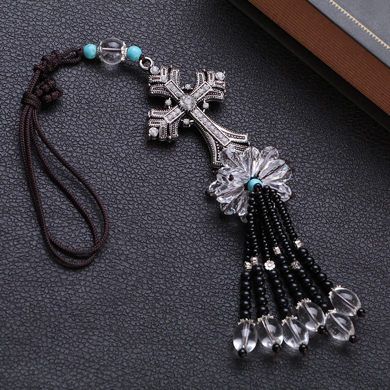christiandiscipleshop Modern Style Alloy Cross Tassels Car Rearview Mirror Hanging Ornament