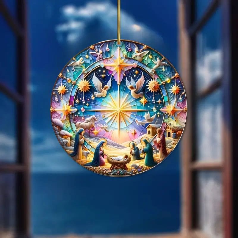 christiandiscipleshop Stained Glass Styles Colorful Nativity Hanging Ornaments C