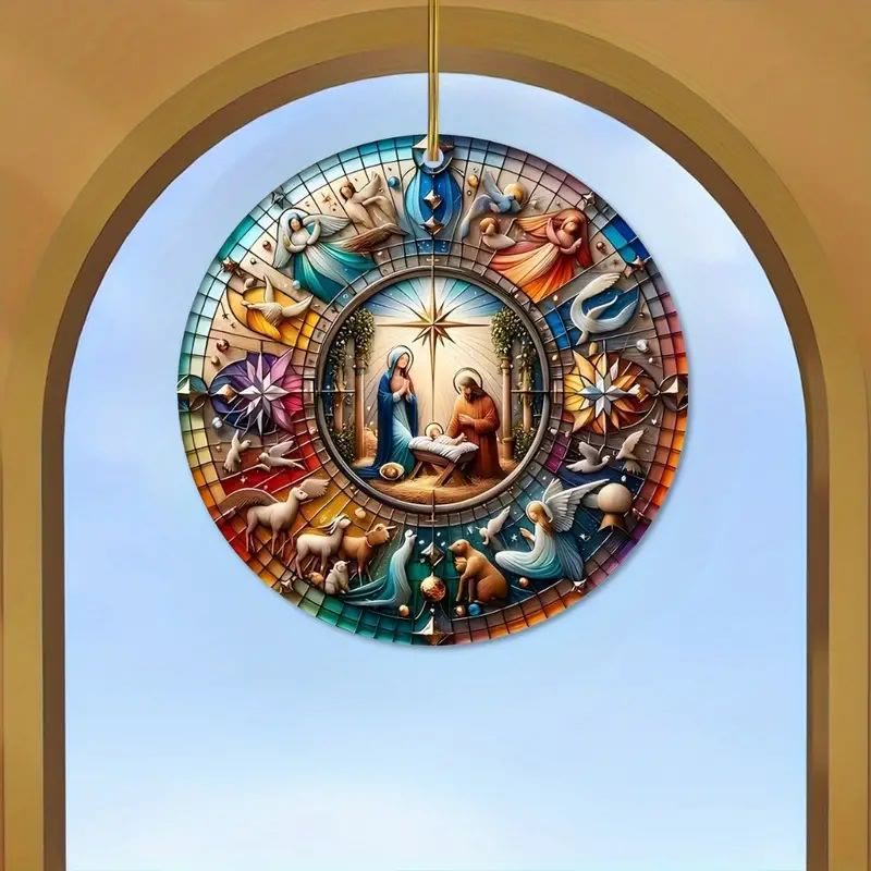 christiandiscipleshop Stained Glass Styles Colorful Nativity Hanging Ornaments D