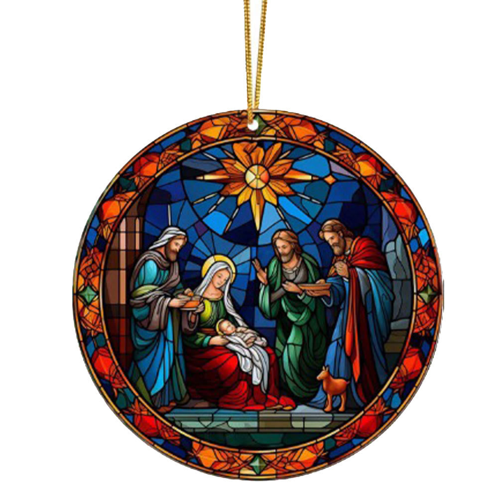 christiandiscipleshop Stained Glass Styles Holy Family Christmas Colorful Ornaments D