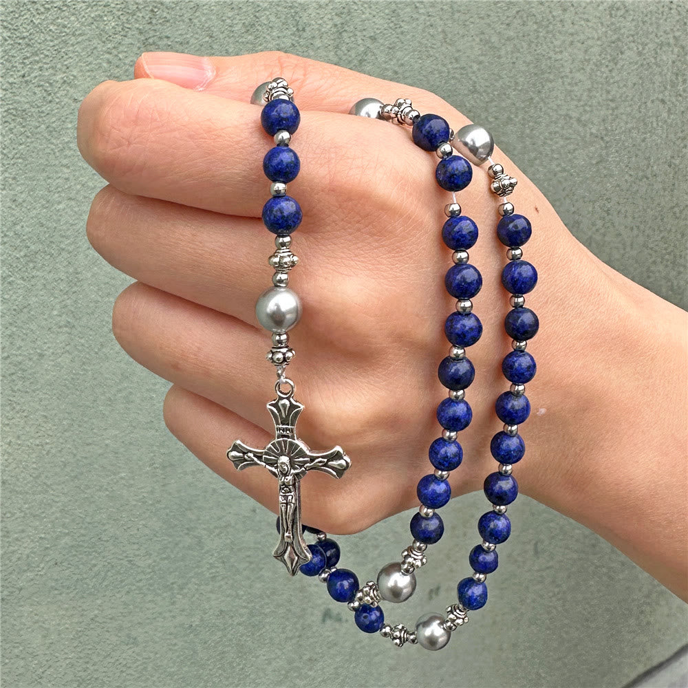 Christiandiscipleshop Natural Stone & Pearl Miraculous Medal Prayer Rosary