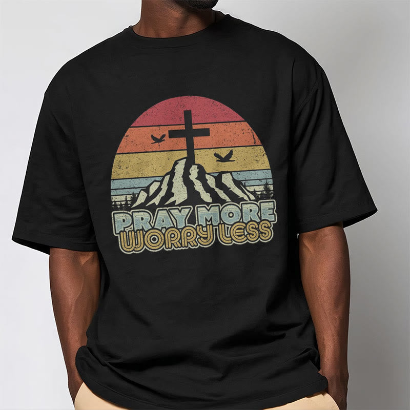 Christiandiscipleshop Classic Style Pray More Worry Less Short Sleeve Washed T-shirt