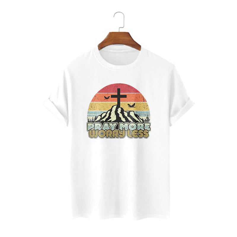 Christiandiscipleshop Classic Style Pray More Worry Less Short Sleeve Washed T-shirt