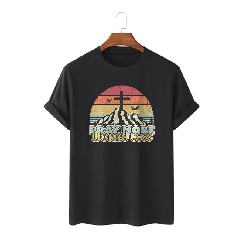 Christiandiscipleshop Classic Style Pray More Worry Less Short Sleeve Washed T-shirt
