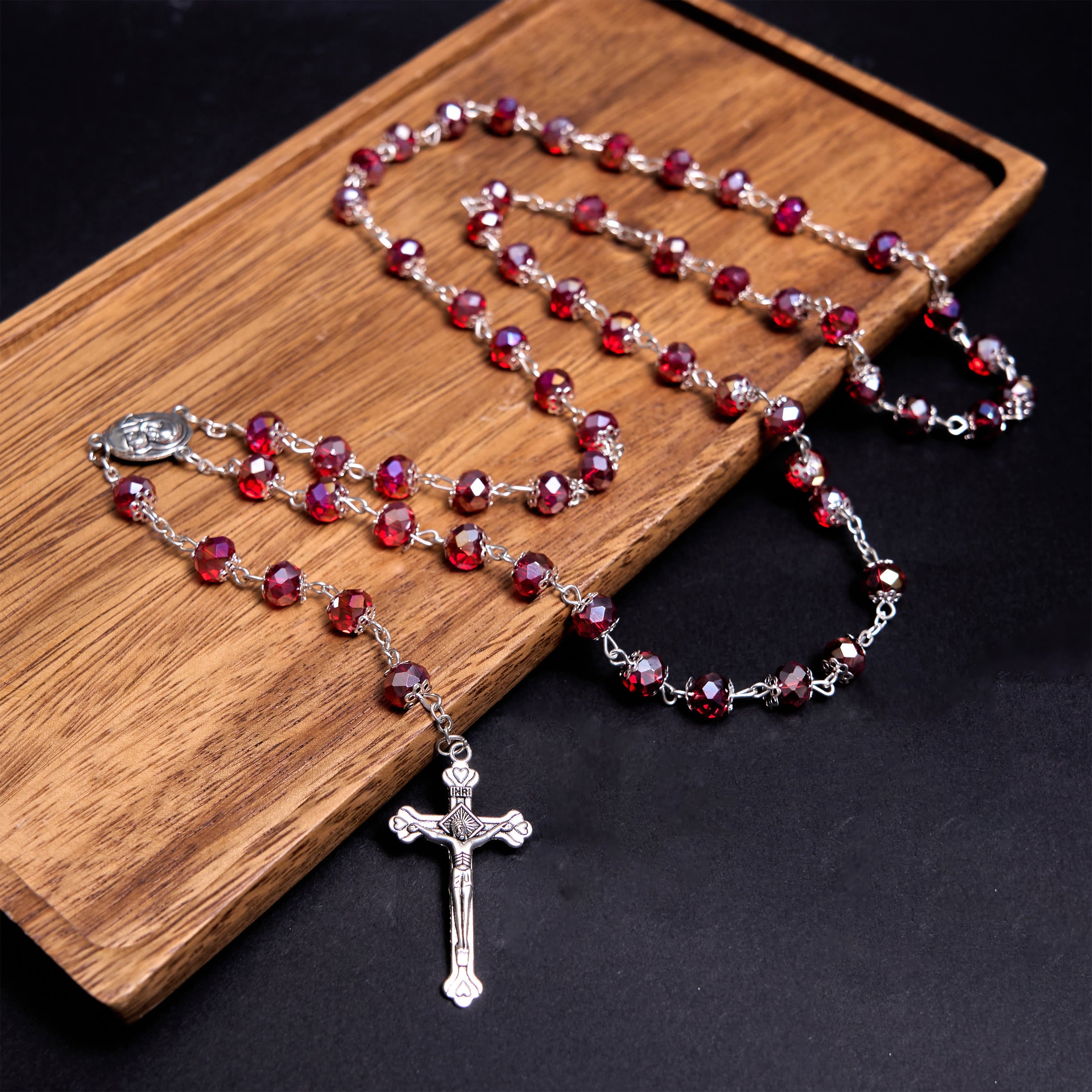 christiandiscipleshop Madonna and Child & Crucifix of 6 mm Polyhedron Multicolor Crystal Alloy Chain Rosary