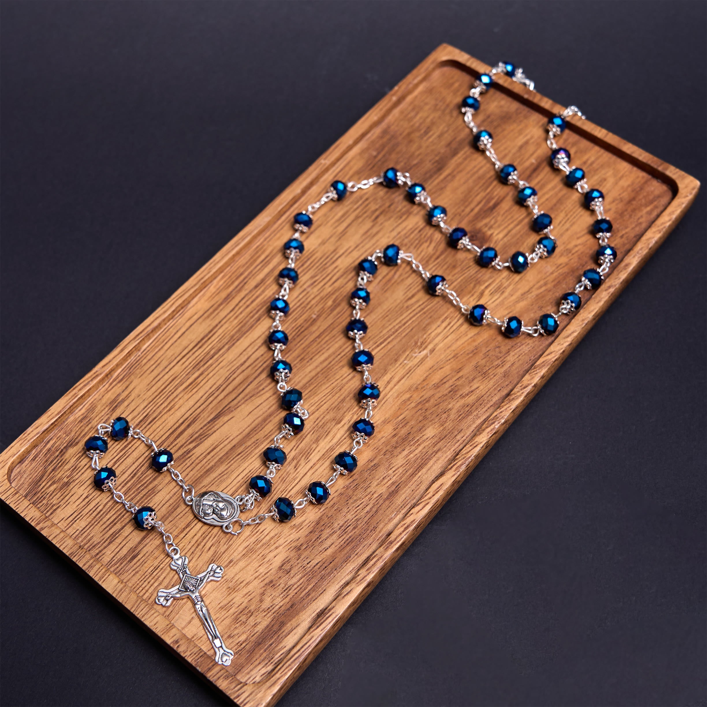 christiandiscipleshop Madonna and Child & Crucifix of 6 mm Polyhedron Multicolor Crystal Alloy Chain Rosary