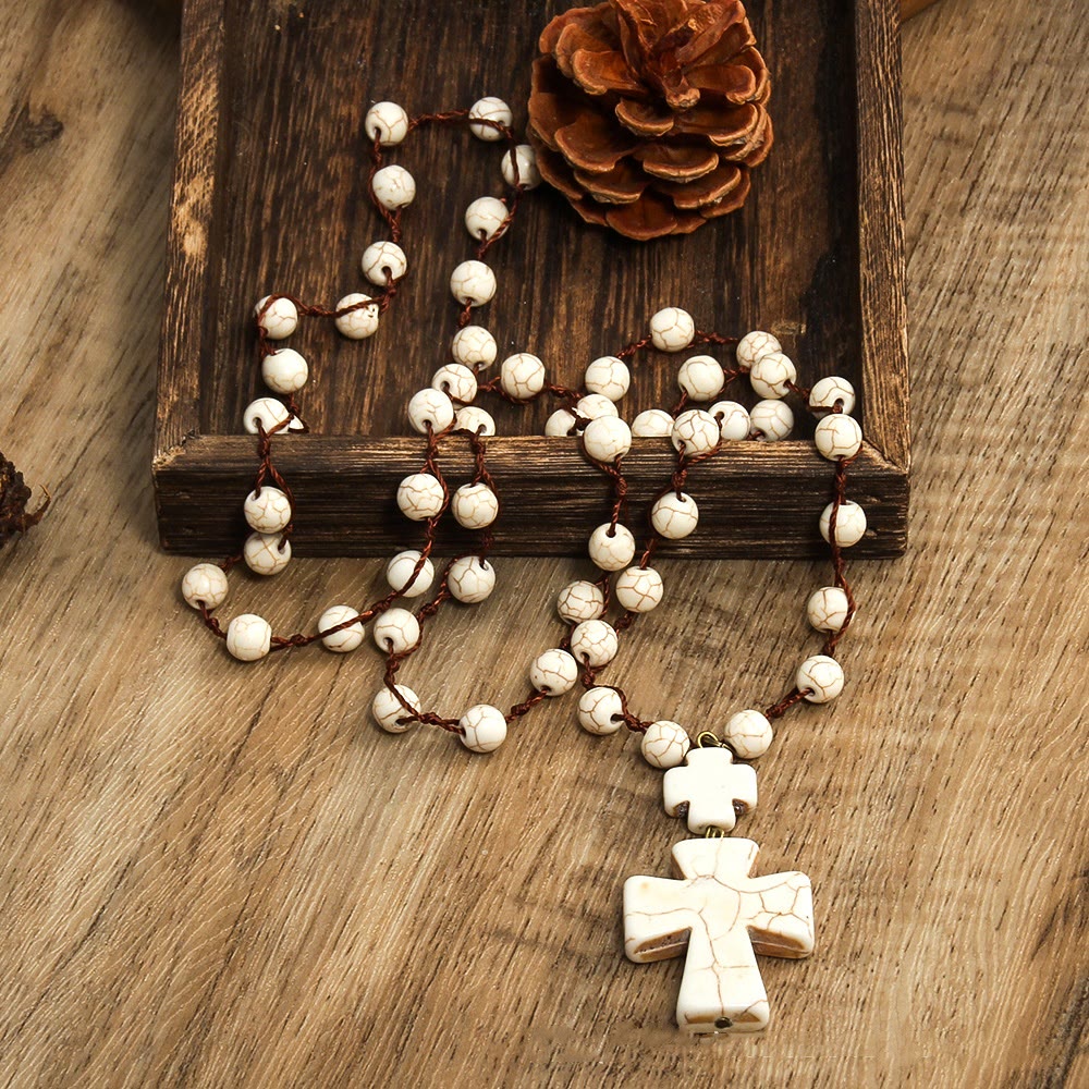 Christiandiscipleshop Folk Style Turquoise Braided Cross Pendant Necklace