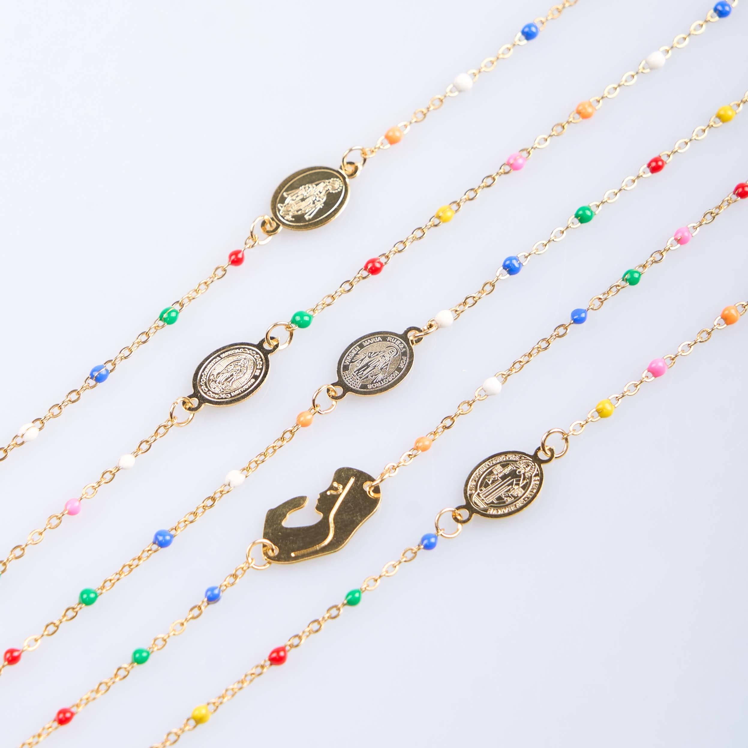 Christiandiscipleshop Fresh Elegant Style Colorful Clavicle Chain Necklace with Cross & 5 Medals Options
