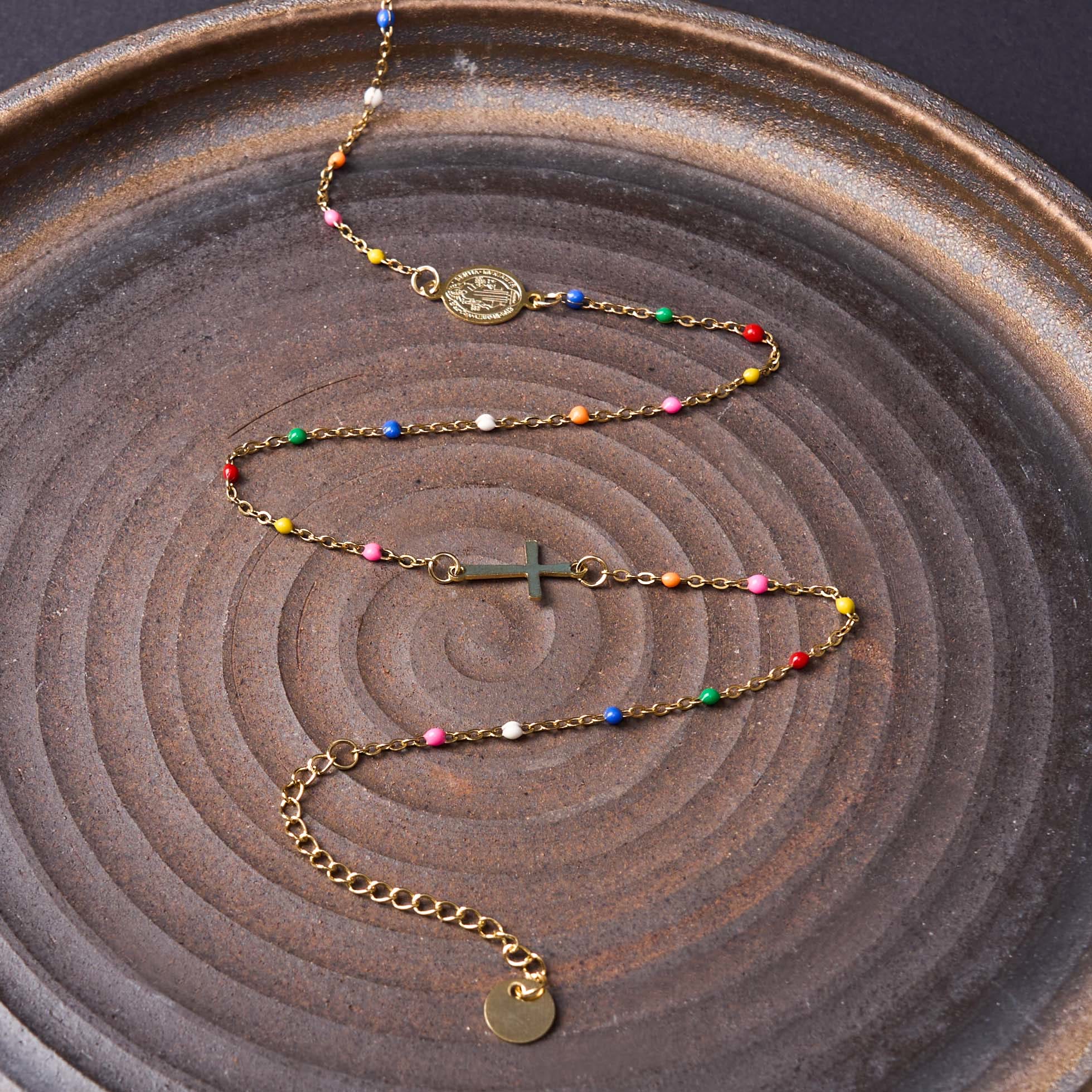 Christiandiscipleshop Fresh Elegant Style Colorful Clavicle Chain Necklace with Cross & 5 Medals Options