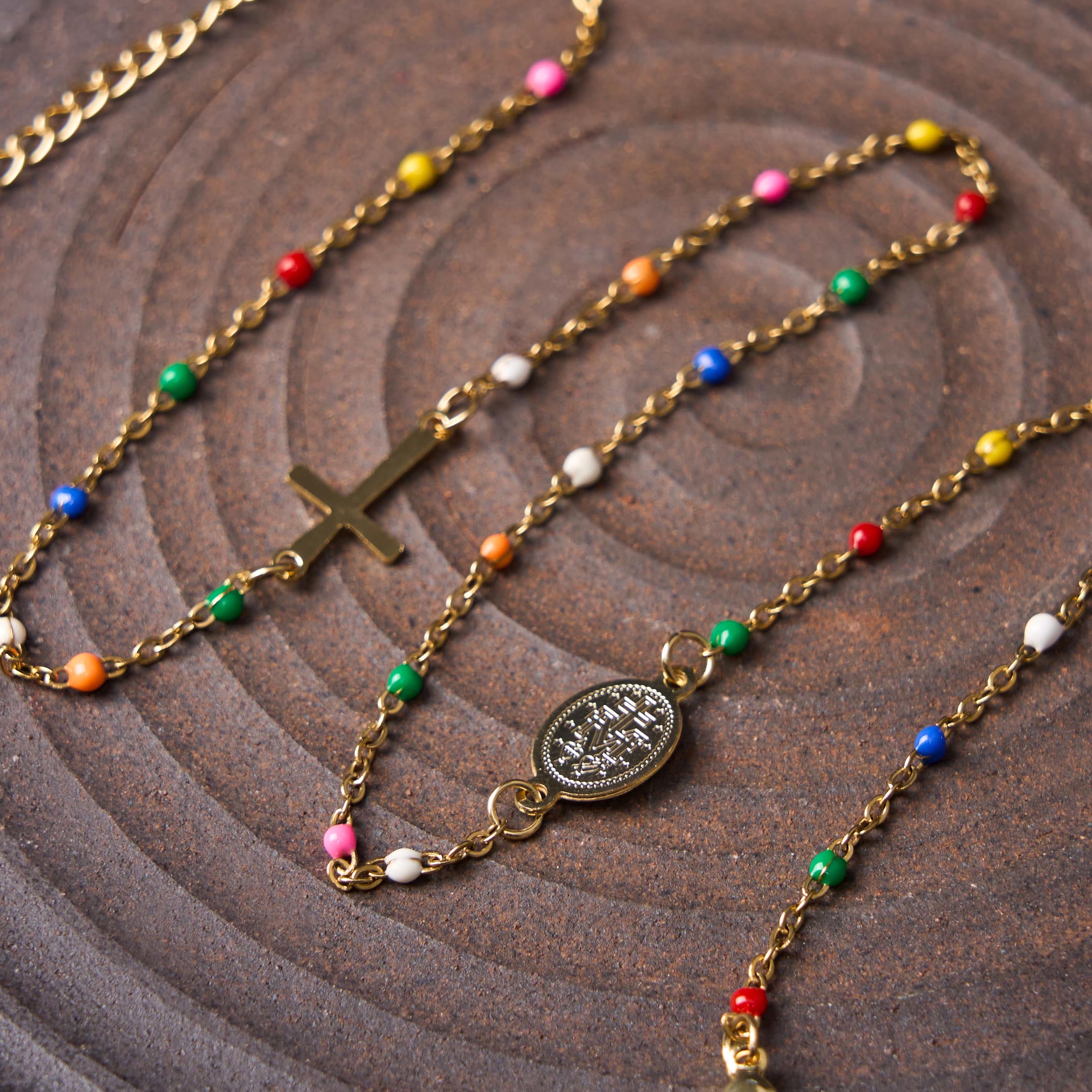 Christiandiscipleshop Fresh Elegant Style Colorful Clavicle Chain Necklace with Cross & 5 Medals Options