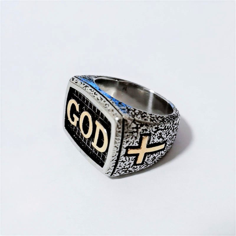 Christiandiscipleshop Retro Heavy Style GOD Divine Devotion Pattern Alloy Ring(3 color)