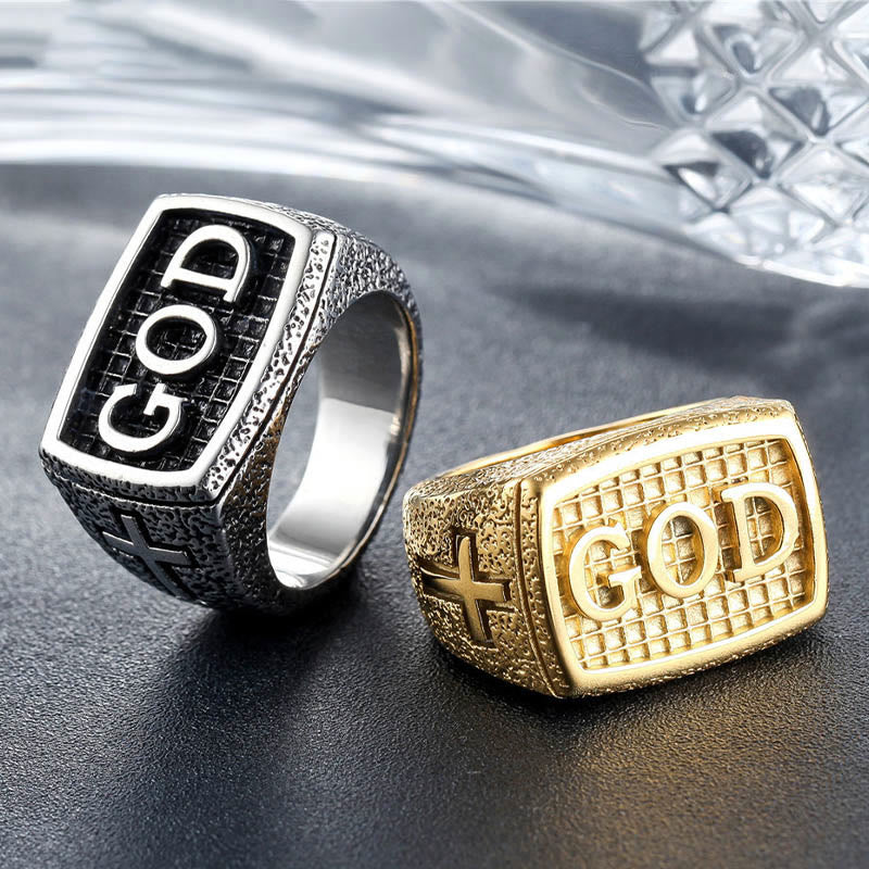 Christiandiscipleshop Retro Heavy Style GOD Divine Devotion Pattern Alloy Ring(3 color)