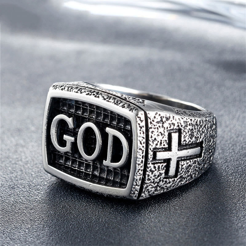 Christiandiscipleshop Retro Heavy Style GOD Divine Devotion Pattern Alloy Ring(3 color)