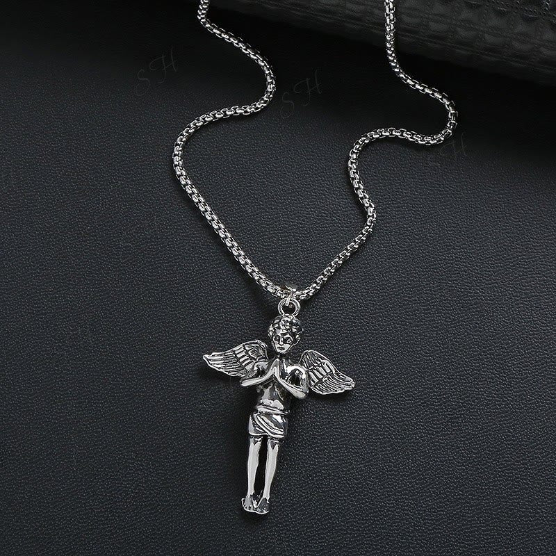 Christiandiscipleshop Retro Hip-hop Style Short Wings Angel Alloy Pendant Necklace