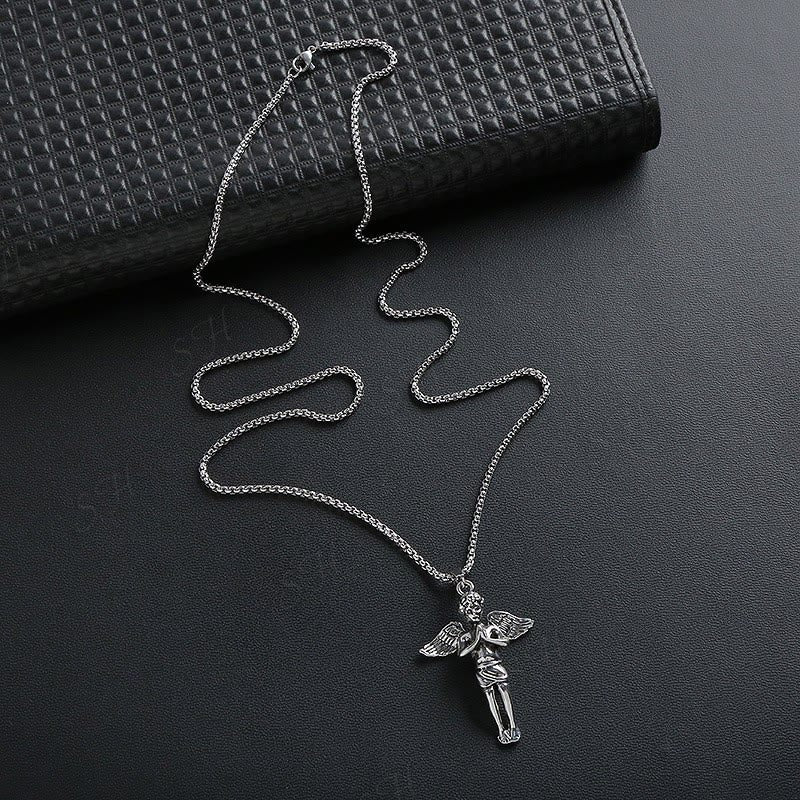 Christiandiscipleshop Retro Hip-hop Style Short Wings Angel Alloy Pendant Necklace