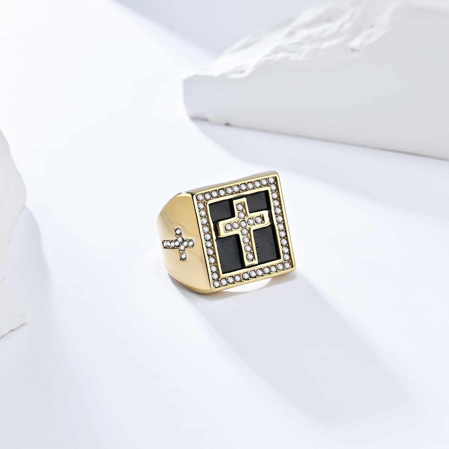Christiandiscipleshop Retro Hip-hop Style Cross Titanium Steel Square Ring