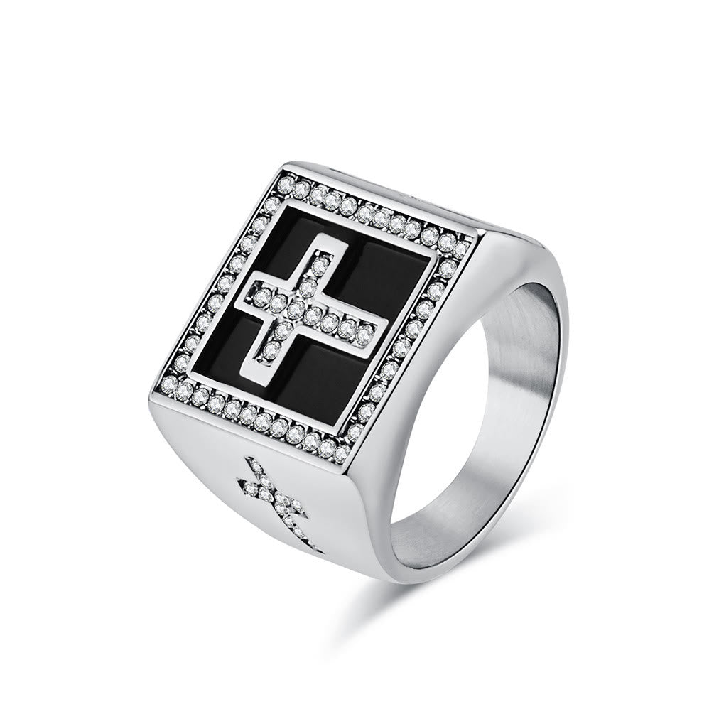Christiandiscipleshop Retro Hip-hop Style Cross Titanium Steel Square Ring