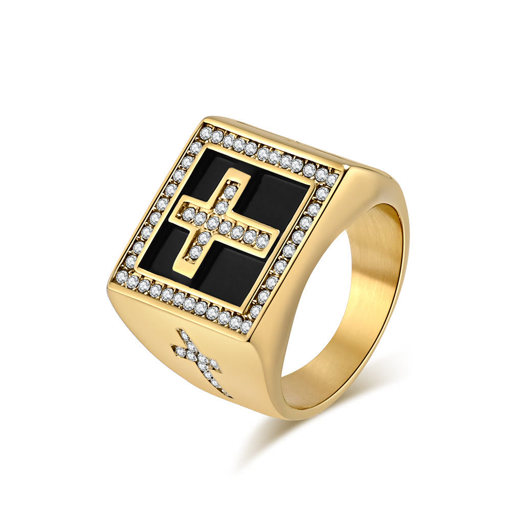 Christiandiscipleshop Retro Hip-hop Style Cross Titanium Steel Square Ring