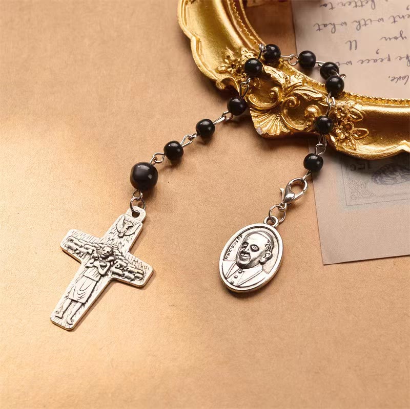 Christiandiscipleshop Retro Style Crucifix and St. Peter's Basilica Badge Black Beads Prayer Rosary
