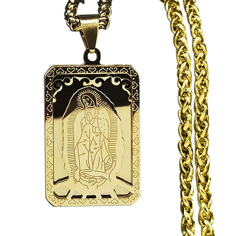Christiandiscipleshop Classic Style Our Lady of Guadalupe Square Hangtag Stainless Steel Pendant Necklace