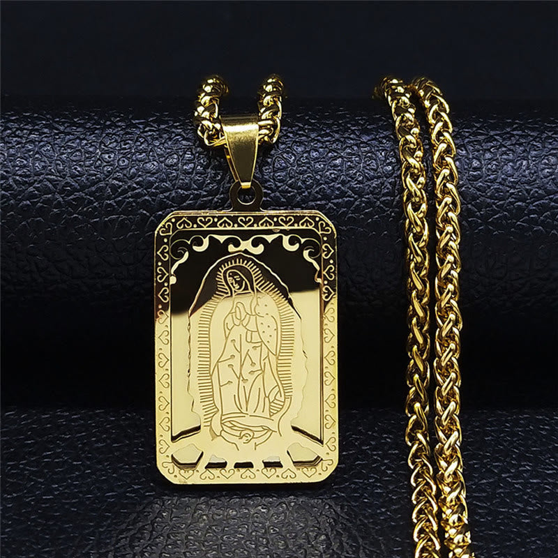 Christiandiscipleshop Classic Style Our Lady of Guadalupe Square Hangtag Stainless Steel Pendant Necklace