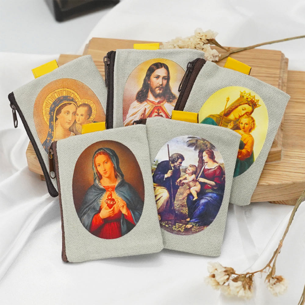 Christiandiscipleshop Retro Classic Style Jesus & Our Lady Colorful Holy Saint Icon Jewelry Pouches Storage Bag