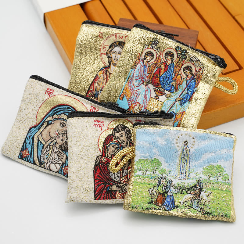 Christiandiscipleshop Retro Classic Style Holy Saint Icon Cotton Double-sided Pattern Jewelry Pouches