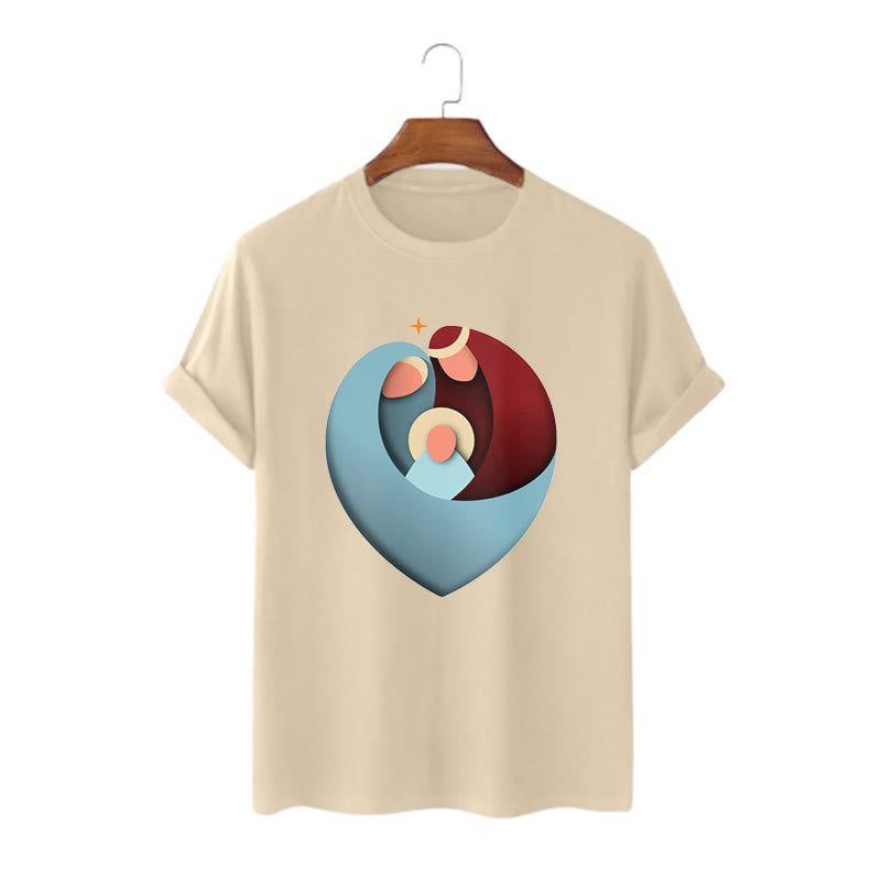 Christiandiscipleshop Creative Style the Holy Family with Our Sacred Heart Short Sleeve Washed T-shirt