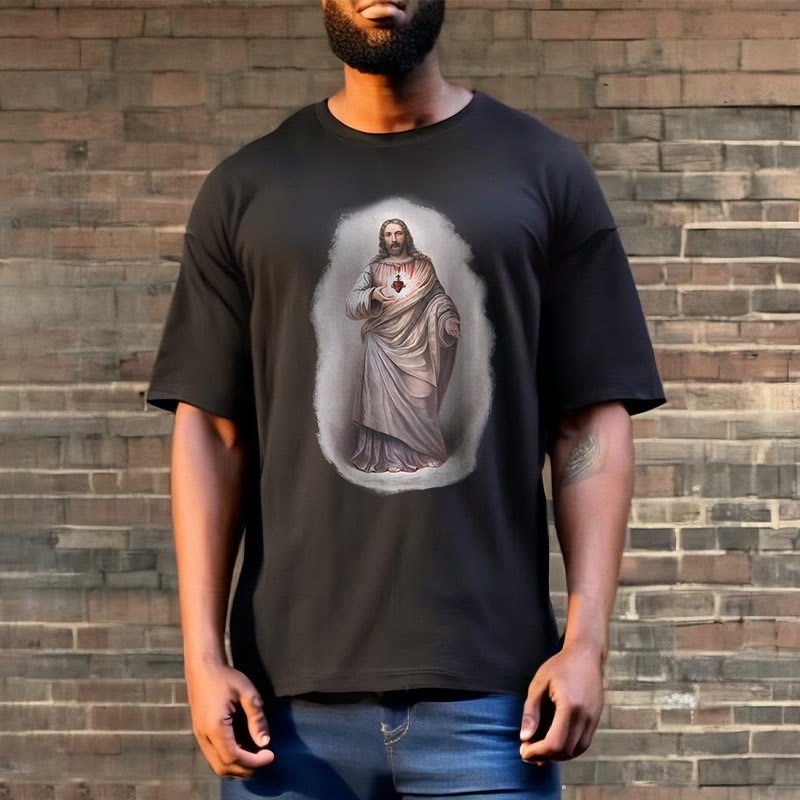 Christiandiscipleshop Retro Style Sacred Heart Short Sleeve Washed T-shirt